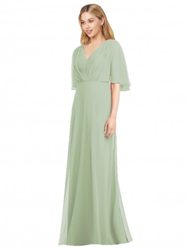 Soft Chiffon Trumpet Long Flutter Sleeves Bridesmaid Dress Cairns