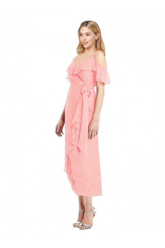 Soft Chiffon Trumpet Cocktail Length Cold Shoulder High Low Bridesmaid Dress Cairns