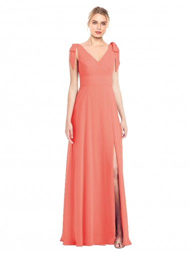 Soft Chiffon Trumpet Long Sleeveless V-Back Front Slit Bridesmaid Dresses Cairns