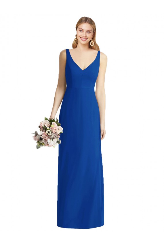 Soft Chiffon Mermaid Long Sleeveless Royal Blue Bridesmaid Dress Cairns