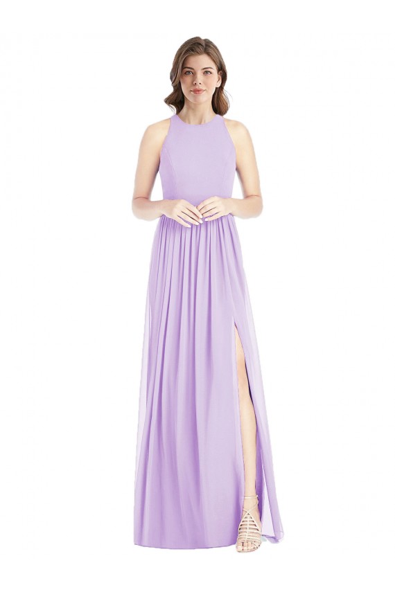 Soft Chiffon A-Line Long Sleeveless Lilac Bridesmaid Dresses Cairns