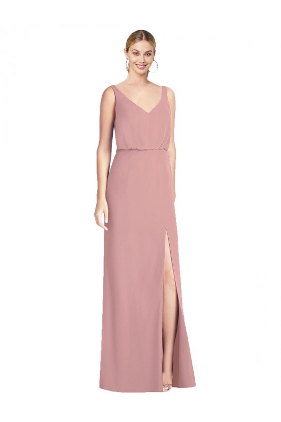 Soft Chiffon Mermaid Long Sleeveless V-Back Front Slit Bridesmaid Dresses Cairns