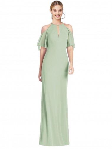 Soft Chiffon Mermaid Long Cold Shoulder Semi Formal Evening Dress / Bridesmaid Dress Cairns