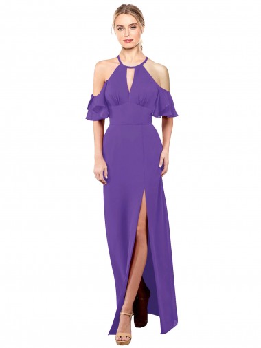 Soft Chiffon A-Line Long Ruffle Sleeves Open Back Bridesmaid Dress Cairns