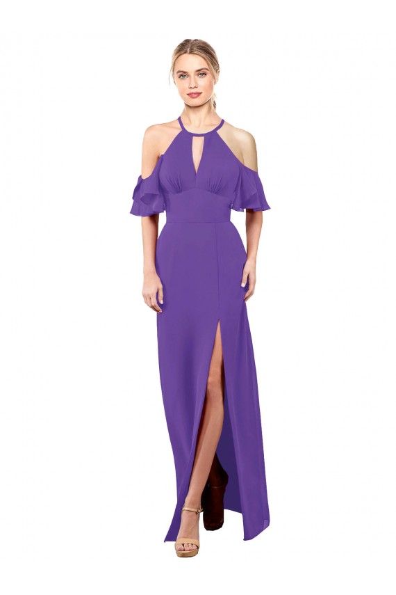 Soft Chiffon A-Line Long Ruffle Sleeves Open Back Bridesmaid Dress Cairns