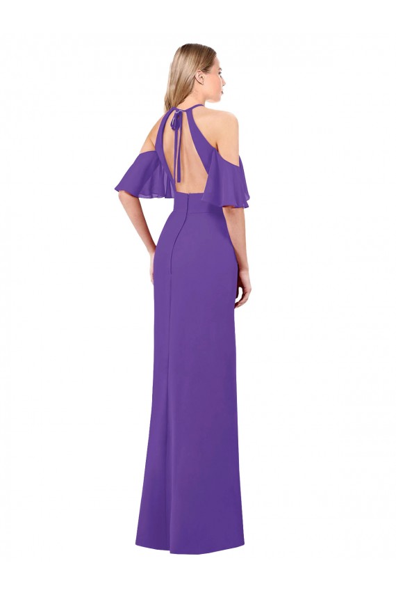 Soft Chiffon A-Line Long Ruffle Sleeves Open Back Bridesmaid Dress Cairns