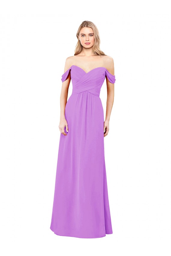 Soft Chiffon A-Line Long Sleeveless Violet Bridesmaid Gowns Cairns