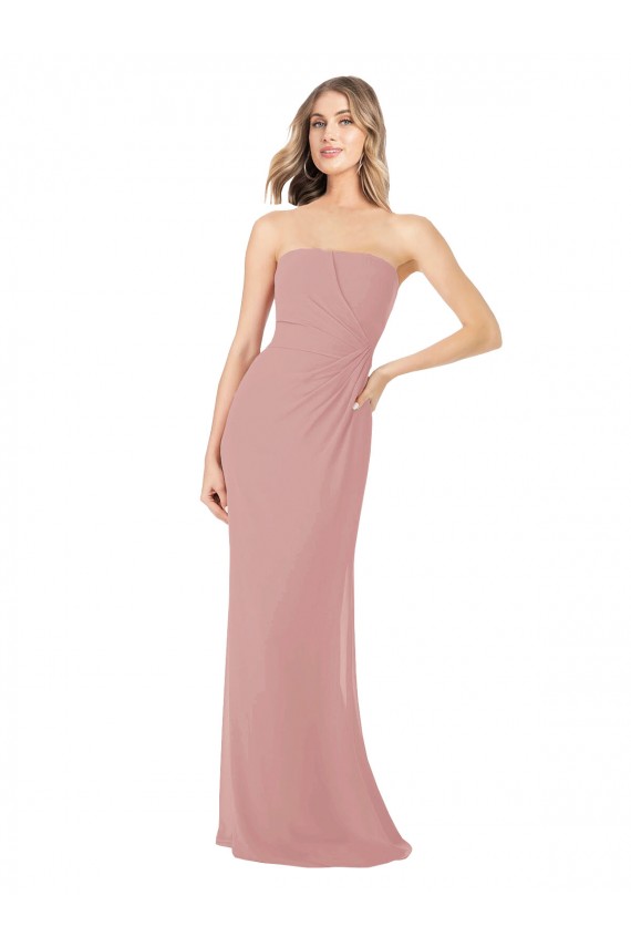 Soft Chiffon Sheath Long Sleeveless Dusty Pink Bridesmaid Dress Cairns