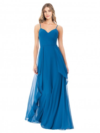 Soft Chiffon A-Line Long Sleeveless Peacock Blue Bridesmaid Dress Cairns