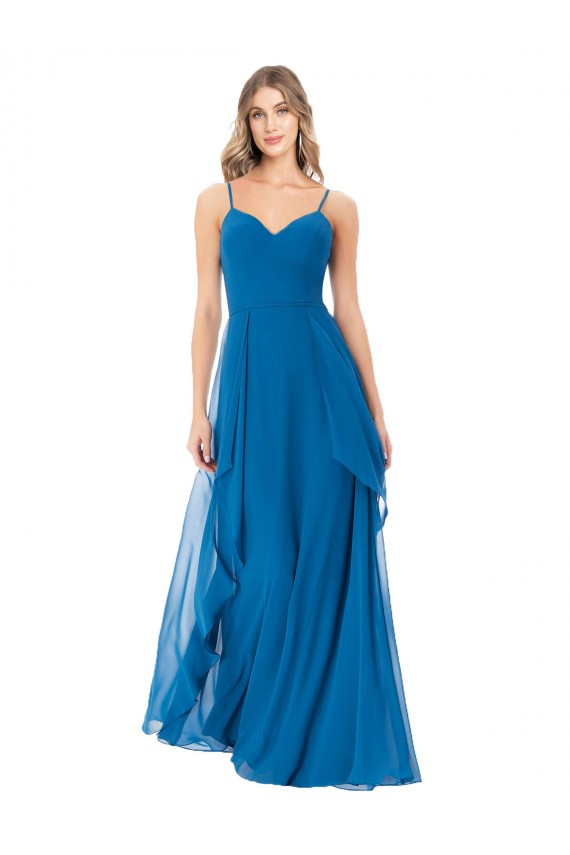 Soft Chiffon A-Line Long Sleeveless Peacock Blue Bridesmaid Dress Cairns