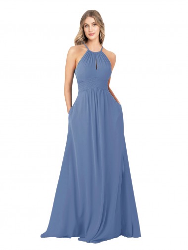 Soft Chiffon A-Line Sleeveless Windsor Blue Bridesmaid Dress Cairns