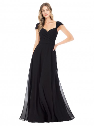 Soft Chiffon A-Line Long Cap Sleeves Black Bridesmaid Dresses Cairns
