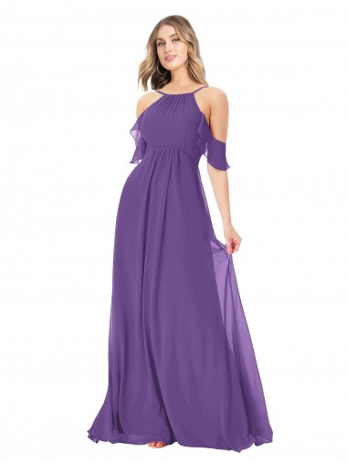 Soft Chiffon A-Line Long Cold Shoulder Bridesmaid Evening Dress Cairns