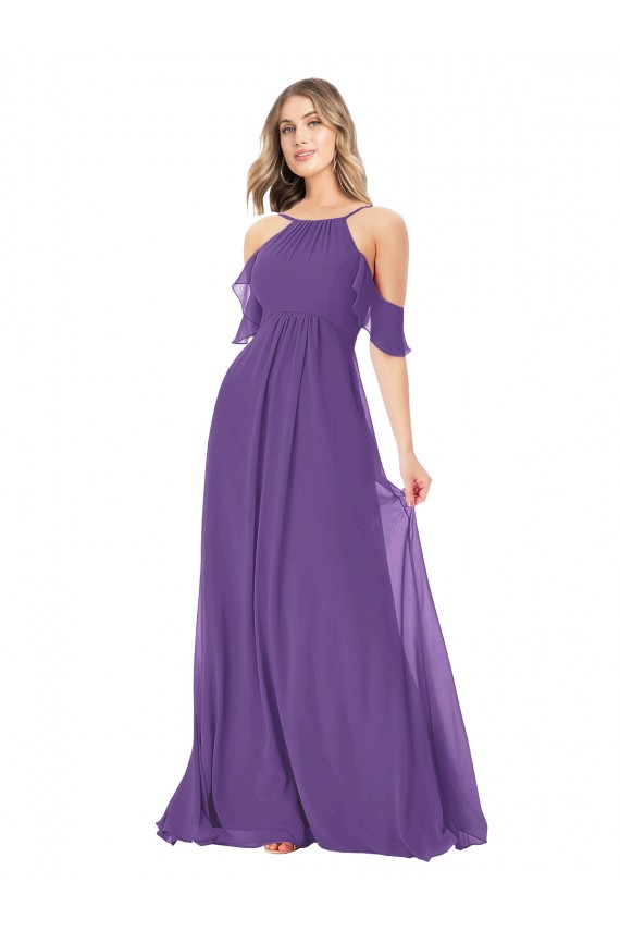 Soft Chiffon A-Line Long Cold Shoulder Bridesmaid Evening Dress Cairns