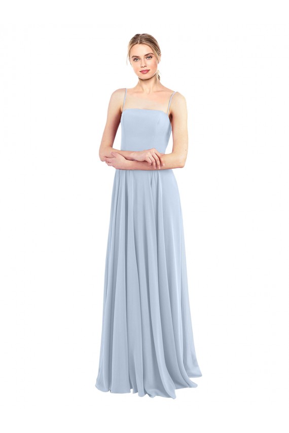 Soft Chiffon A-Line Long Sleeveless Light Sky Blue Low Back Bridesmaid Gowns Cairns