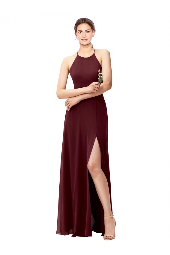 Soft Chiffon A-Line Long Sleeveless Criss Cross Back High Side Slit Bridesmaid Dresses Cairns