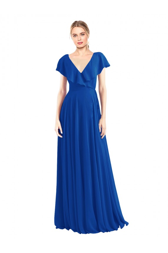 Soft Chiffon A-Line Flutter Sleeves Royal Blue Bridesmaid Dress Cairns