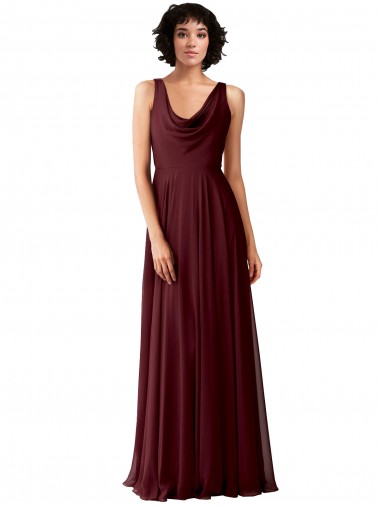 Soft Chiffon A-Line Long Sleeveless Burgundy Gold V-Back Bridesmaid Dress Cairns