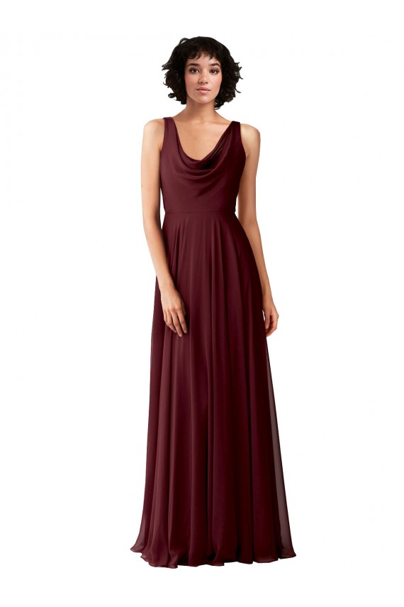 Soft Chiffon A-Line Long Sleeveless Burgundy Gold V-Back Bridesmaid Dress Cairns