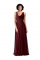 Soft Chiffon A-Line Long Sleeveless Burgundy Gold V-Back Bridesmaid Dress Cairns
