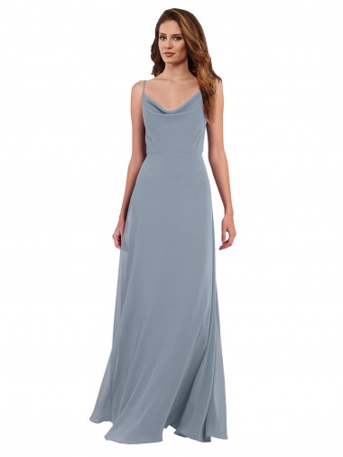 Soft Chiffon Long Sleeveless Cowl Neck V-Back Bridesmaid Dresses Cairns