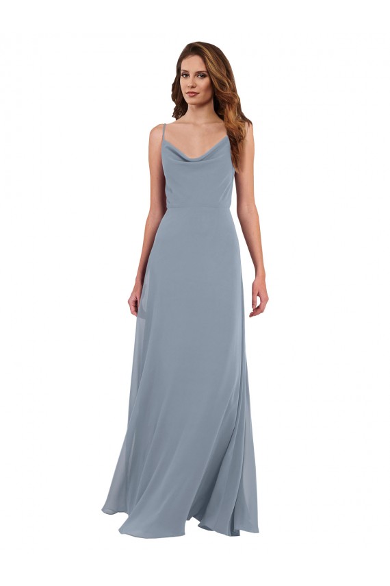 Soft Chiffon Long Sleeveless Cowl Neck V-Back Bridesmaid Dresses Cairns