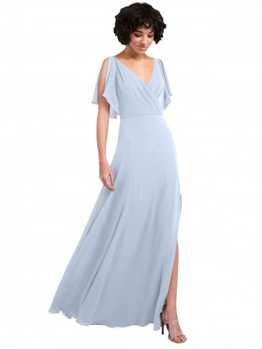 Soft Chiffon A-Line Long Split Sleeves V-Back Bridesmaid Dresses Cairns