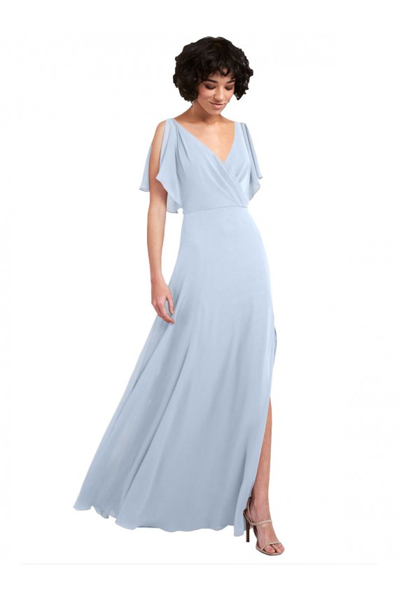 Soft Chiffon A-Line Long Split Sleeves V-Back Bridesmaid Dresses Cairns