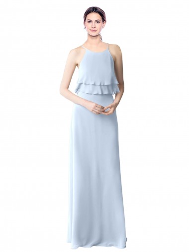 Soft Chiffon A-Line Long Sleeveless Light Sky Blue Bridesmaid Dresses Cairns
