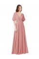 Soft Chiffon A-Line Long Flutter Sleeves V-Back Bliss Pink Bridesmaid Dresses Cairns