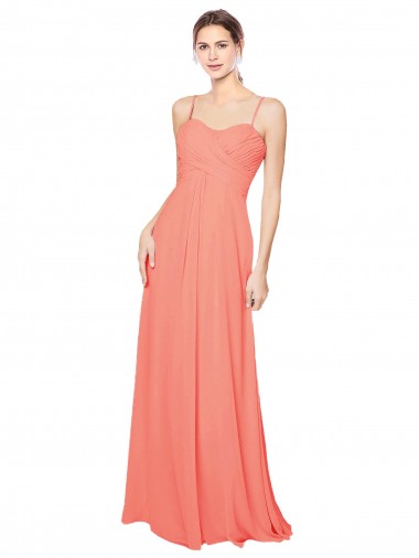 Soft Chiffon A-Line Long Coral Open Back Bridesmaid Dress Cairns