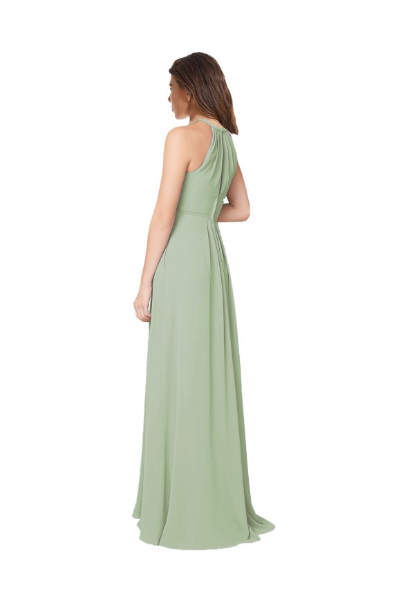 Soft Chiffon A-Line Long Sleeveless Smoke Green Keyhole Back Bridesmaid Dress Cairns