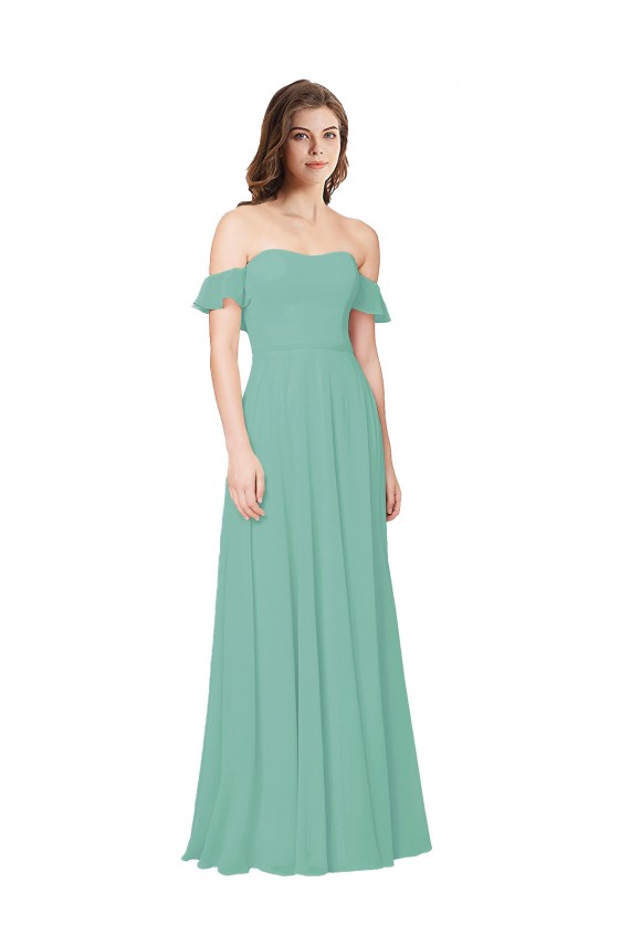 Soft Chiffon A-Line Long Flounce Sleeves Open Back Bridesmaid Dress Cairns