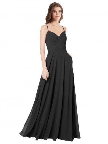 Chiffon A-Line Long Sleeveless Open Back Black Bridesmaid Dresses Cairns