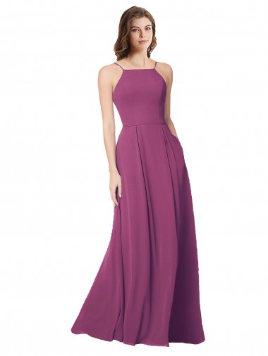 Soft Chiffon A-Line Long Sleeveless Wild Berry Open Back Bridesmaid Dress Cairns