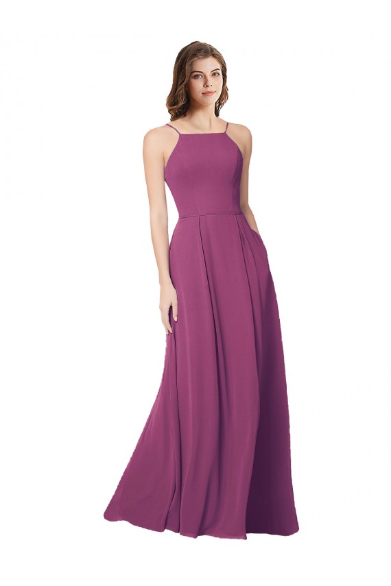 Soft Chiffon A-Line Long Sleeveless Wild Berry Open Back Bridesmaid Dress Cairns