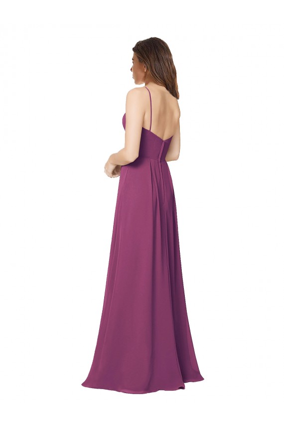 Soft Chiffon A-Line Long Sleeveless Wild Berry Open Back Bridesmaid Dress Cairns