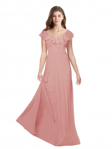 Chiffon A-Line Long Flutter Sleeves Criss Cross Back Bridesmaid Dress / Evening Dress Cairns