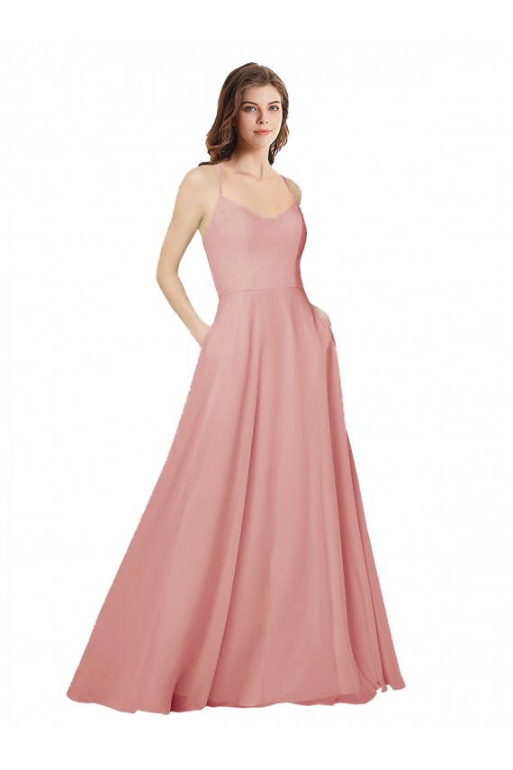 Soft Chiffon A-Line Long Sleeveless Criss Cross Open Back Bliss Pink Bridesmaid Dresses Cairns