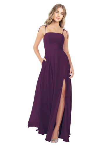 Soft Chiffon A-Line Long Sleeveless Keyhole Back Front Slit Bridesmaid Dresses Cairns