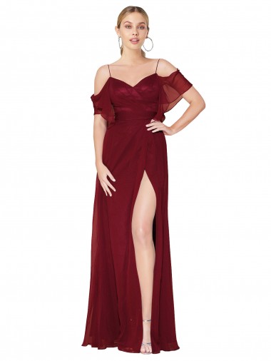 Soft Chiffon Trumpet Long Cold Shoulder V-Back Formal Evening Gown / Prom Dress / Bridesmaid Dress Cairns
