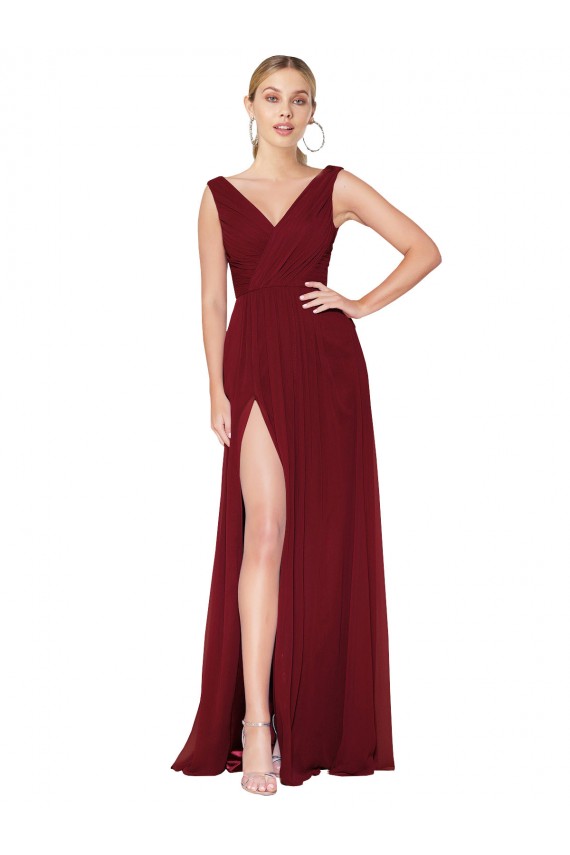 Soft Chiffon A-Line Long Sleeveless V-Back Black Tie Evening Gown / Prom Dress / Bridesmaid Dress Cairns