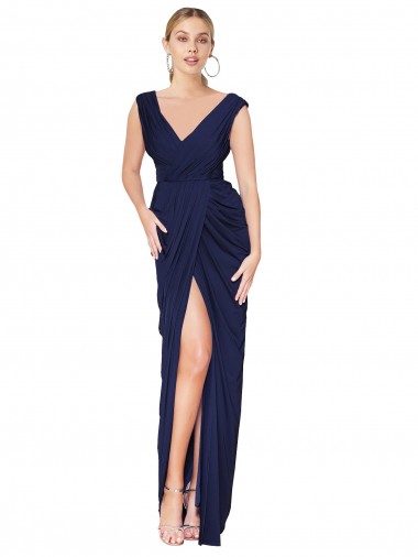 Soft Chiffon Mermaid Long Sleeveless V-Back Front Slit Prom Dresses Cairns