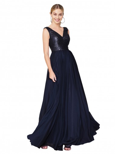 Soft Chiffon & Sequin A-Line Long Sleeveless V-Back Semi Formal Evening Gown / Prom Dress / Bridesmaid Dress Cairns