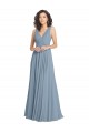 Soft Chiffon A-Line Long Sleeveless Dusty Blue V-Back Bridesmaid Dress Cairns