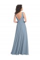 Soft Chiffon A-Line Long Sleeveless Dusty Blue V-Back Bridesmaid Dress Cairns