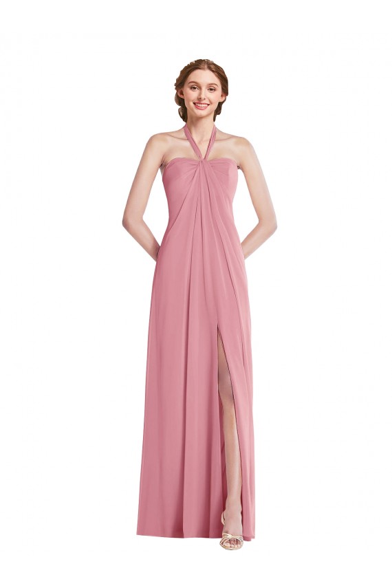 Soft Chiffon A-Line Long Sleeveless Open Back Front Slit Evening Dresses Cairns