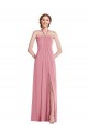 Soft Chiffon A-Line Long Sleeveless Open Back Front Slit Evening Dresses Cairns