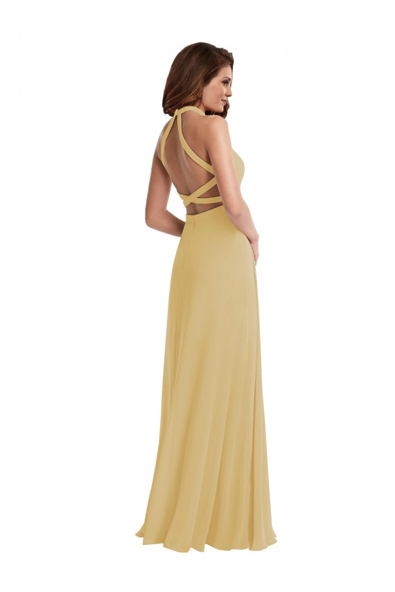 Soft Chiffon A-Line Long Sleeveless Criss Cross Open Back Semi Formal Evening Dress / Bridesmaid Dress Cairns