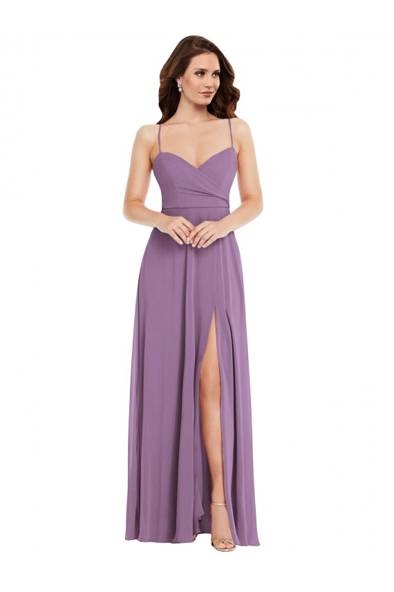 Soft Chiffon A-Line Long Sleeveless Low Back Front Slit Bridesmaid Dresses Cairns